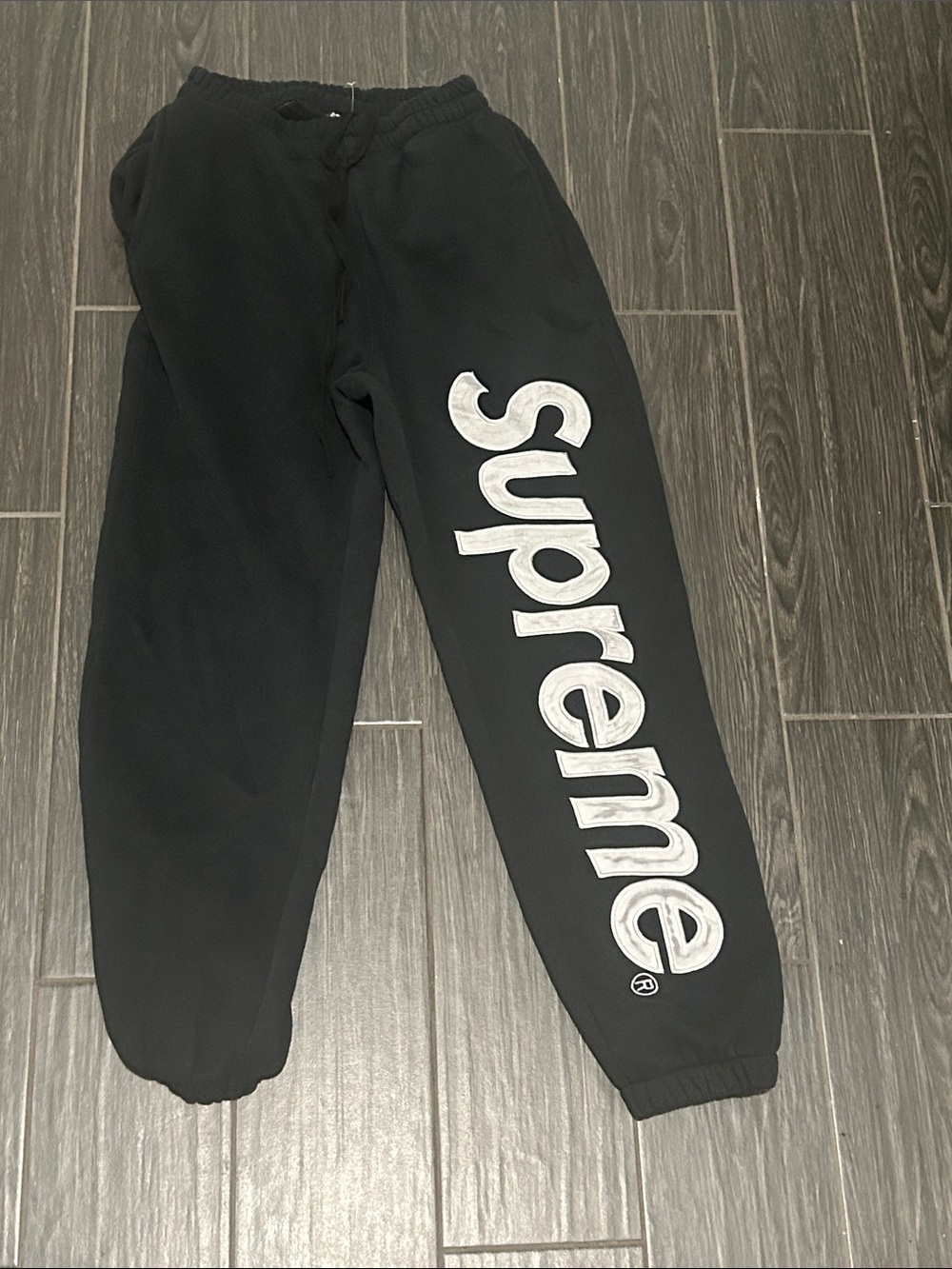 Supreme Kids Black Sweatpants with White Side Logo